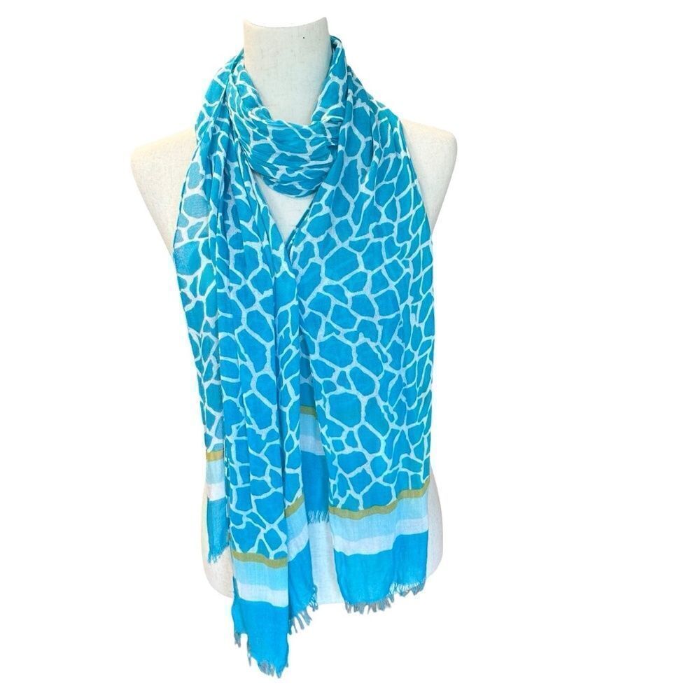 Talbots Women's Dress Scarf Pattern Blue/White/Yellow-Gold